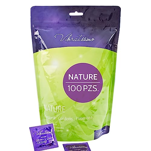 VIBRATISSIMO Condones Nature paquete de 100 I caja de preservativos premium extra húmedos I grosor de pared fino y color natural I condenes ultra sensitivos I anticoncepción hombre I b=53mm