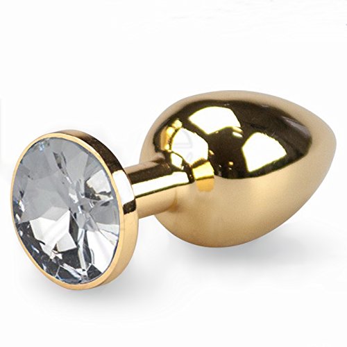Sh! Pequeño tapón de oro: con diamante de plata transparente joya de cristal pequeño de 2 x 1 pulgada de lujo de metal anal