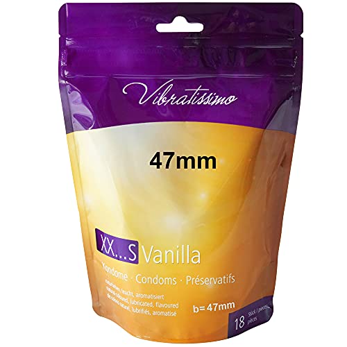 VIBRATISSIMO Condones paquete de 18 I preservativos premium con aroma I condones vainilla con grosor de pared fino y aromatizados I condones sensitivos ultrafinos I b=47mm