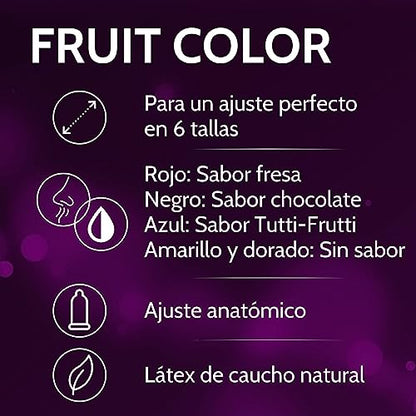 VIBRATISSIMO Condones Fruit Color paquete de 50 I sensitivos y extra húmedos I condoms for men I bolsa de condones recerrable I condones multicolor I condones extrafinos I 64mm